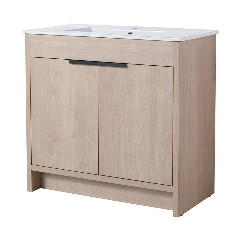 Walker Edison - 36 Inch Freestanding Bathroom Vanity with White Ceramic Sink & 2 Soft-Close Cabinet Doors