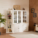 Retro Style Wall Suit With Glass Doors, 75.25" Tall Display Cabinets & Triangle Sided Bookshelves - White by HouseOfZazla