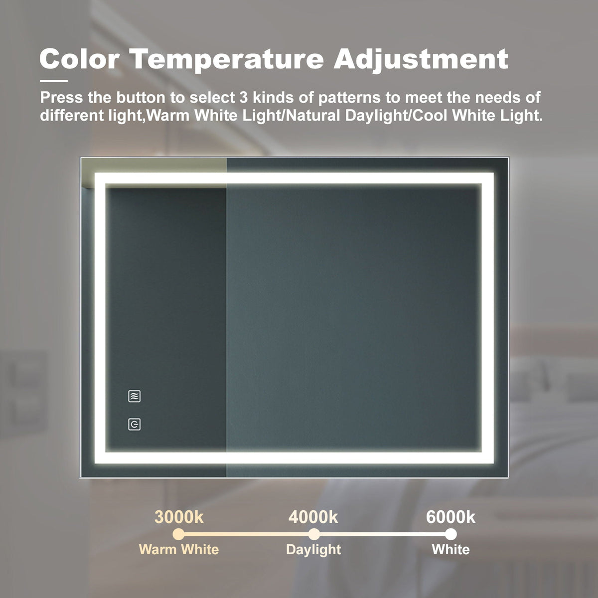 Bathroom Vanity Rectangle Mirror With Front Lighting, Anti Fog, Dimmable, Smart Memory Function, photo 5 of 13
