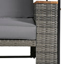 2-Piece Rattan Outdoor Patio Bench Lounge Roof Set, Effective UV Protection Fabric & Waterproof Cushions and Adjustable Backrest for Garden, Backyard and Porch (Grey Wicker + Grey Fabric)