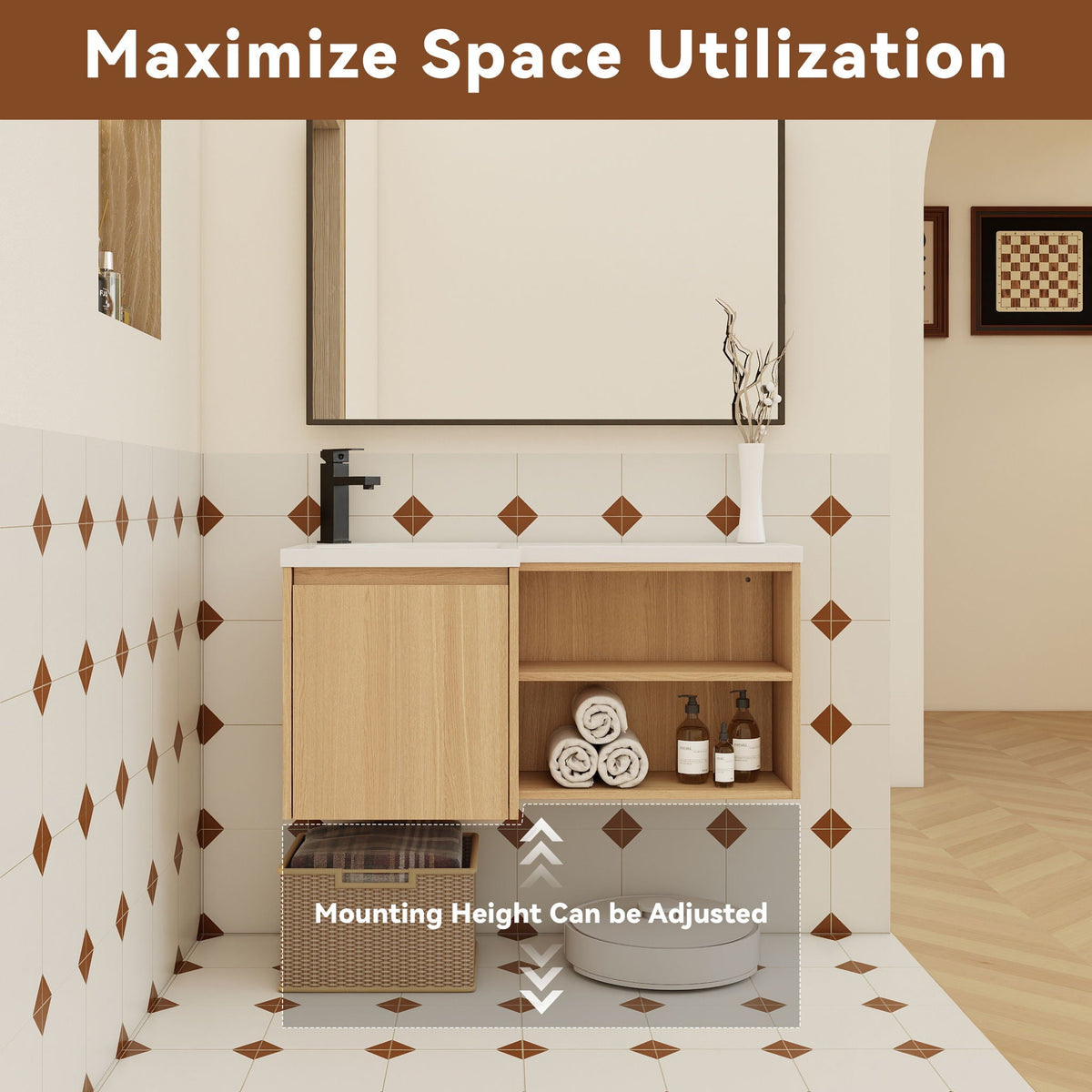 L-Shaped Wall Mounte Floating Bathroom Vanity With Integrated Sink, photo 5 of 14