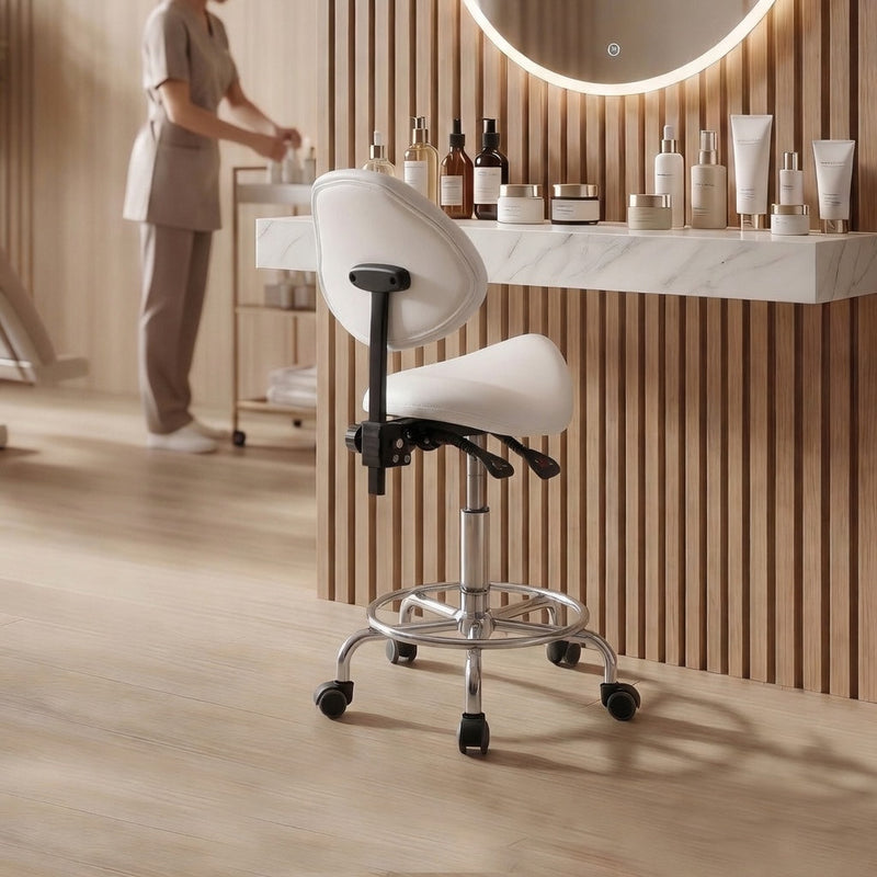 Saddle Stool Chair with Backrest - White