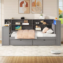 Platform Bed With Upholstered Headboard, Storage Shelves, Drawers, Charging Station, LED Lighting, Built In Desk by HouseOfZazla