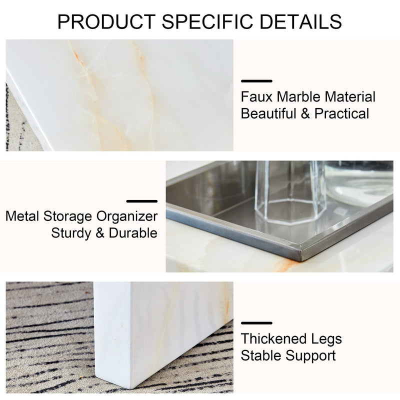 A modern and practical coffee table with imitation marble patterns, made of MDF material. The fusion of elegance and natural fashion 31.4"x 31.4"x 12 "