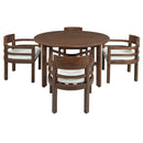 5 Piece Round Patio Table & Cushioned Armrest Chairs, Outdoor Dining Set With Umbrella Hole