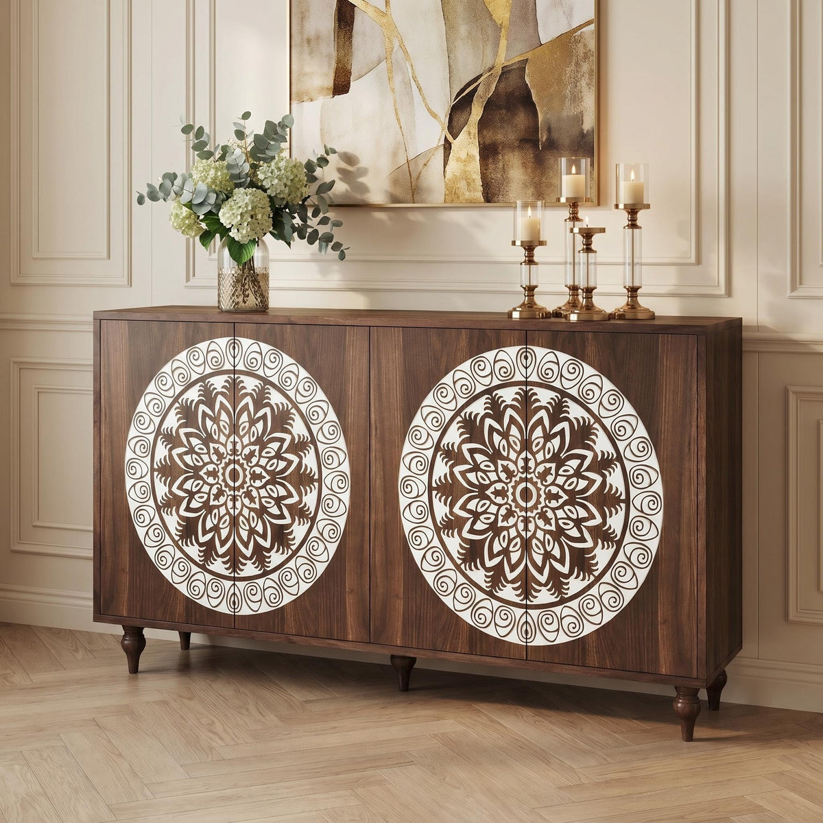 60" Vintage Mandala Carved Sideboard, photo 6 of 10
