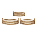 Set of 3 Round Decorative Brown Bamboo Woven Trays with Handles by HouseOfZazla