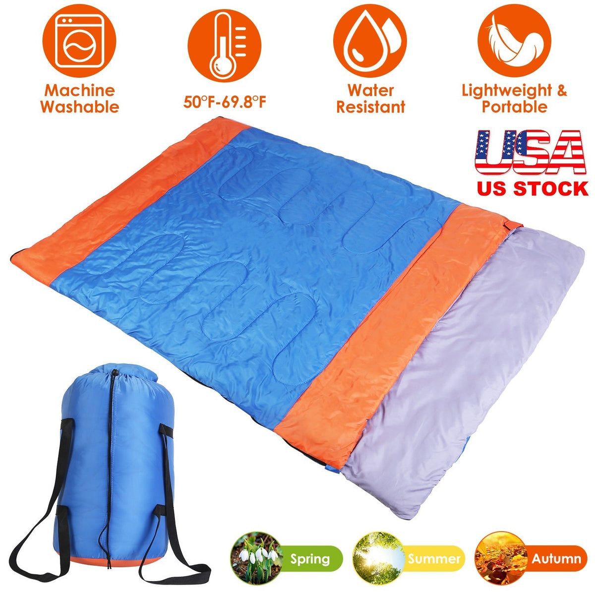 2 People Sleeping Bag for Adult Kids Lightweight Water Resistant Camping Cotton Liner Cold Warm Weather Indoor Outdoor Use 3 Season with Sack for Spri, photo 7 of 8