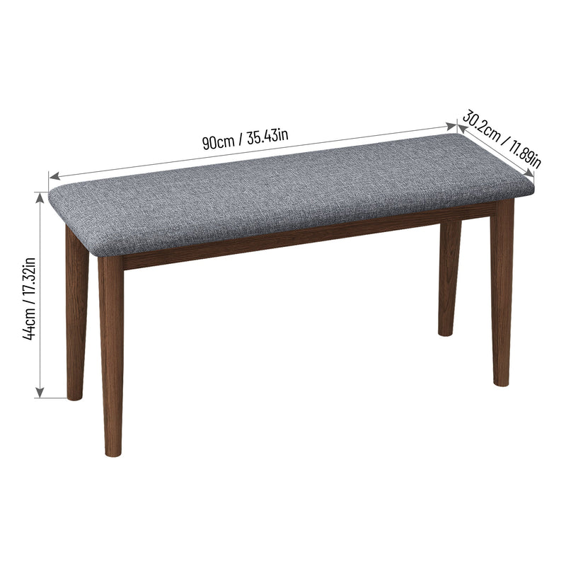 2PCS Upholstered Benches Retro Upholstered Bench Solid Rubber Wood for Kitchen Dining Room Grey and Walnut Color