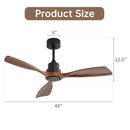 48" Ceiling Fan Without Light, 3 Solid Wood Blades Outdoor Ceiling Fan 6 - Speed Reversible DC Motor For Living Room - Black by Unique Piece Furniture