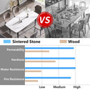 70.87" Modern Artificial Stone Curved Black Metal Leg Dining Table, Can Accommodate 6-8 People - White / Black by HouseOfZazla