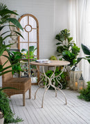 Round Wooden Table With Metal Scrollwork Legs - White Washed by Unique Piece Furniture