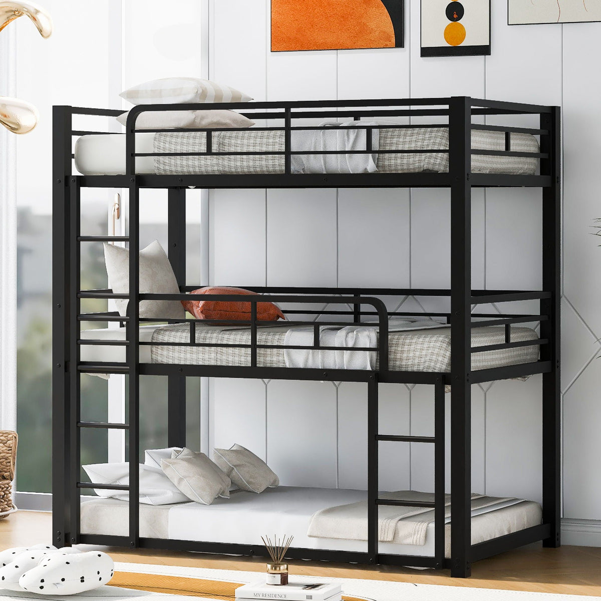 Triple Bunk Bed With Sturdy Construction And Space Saving Design, photo 4 of 16