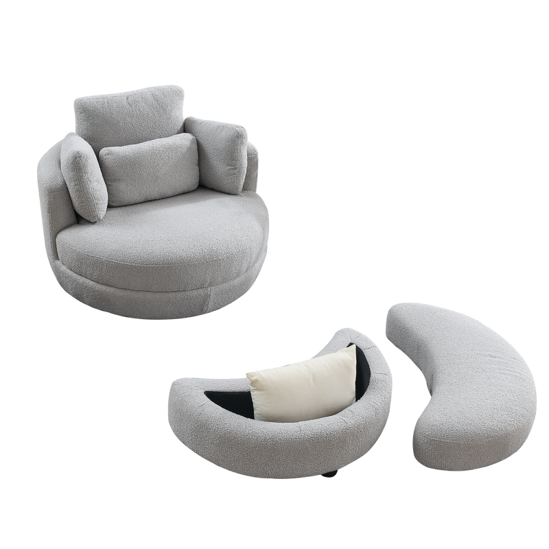 39" W Oversized Swivel Chair with moon storage ottoman for Living Room, Modern Accent Round Loveseat Circle Swivel Barrel Chairs for Bedroom Cuddle Sofa Chair Lounger Armchair, 4 Pillows, Teddy Fabric