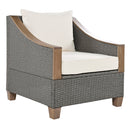 4-Piece Rattan Outdoor Conversation Sofa Set with Wooden Coffee Table and Cushions Seating 5 People for Patio, Garden and Backyard (Grey)