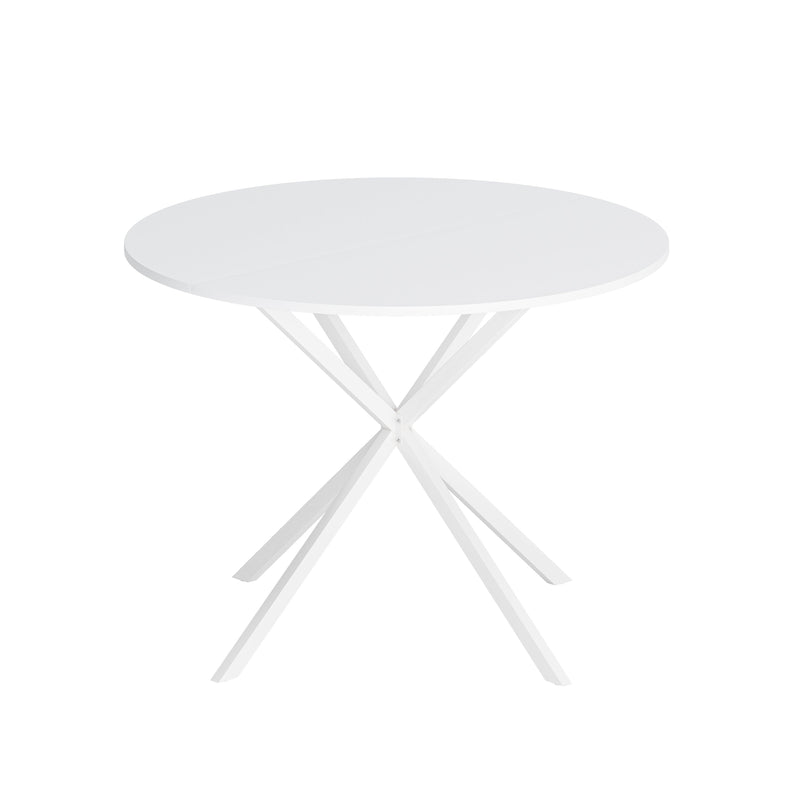 42.13" Modern Cross Leg Round Dining Table, White Top Occasional Table, Two Piece Removable Top, Matte Finish Iron Legs