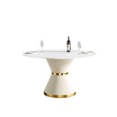 Modern Artificial Stone Round Carbon Steel Base Dining Table, Can Accommodate 6 People by Unique Piece Furniture