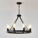 6 Light (No Bulbs) Wagon Wheel Chandelier Farmhouse Modern Small Round Chandelier For Living Room Kitchen Island Foyer Hallway Entryway Bedroom Dining Room Light Fixture Ceiling Hanging - Matte Black by HouseOfZazla