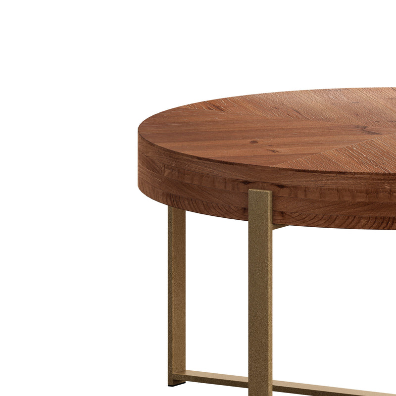 33.86"Modern Retro Splicing Round Coffee Table,Fir Wood Table Top with Gold Cross Legs Base
