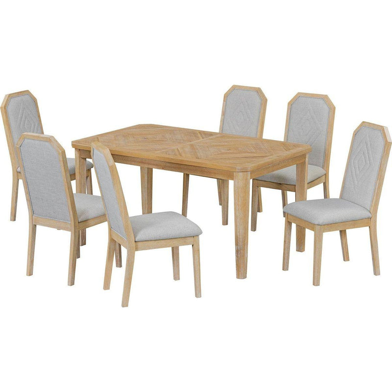 7-Piece Farmhouse Dining Set Classic Rustic Table and 6 high-back design Chairs for Dining Room, Kitchen (Natural Wood Wash)