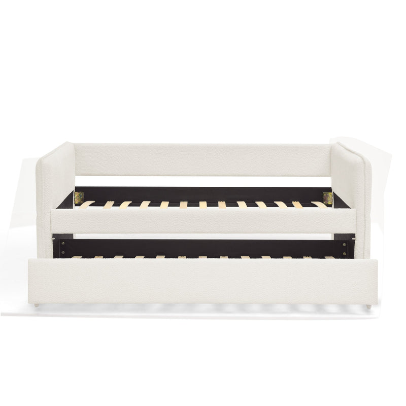 Daybed with Trundle Upholstered Tufted Sofa Bed, Twin Size, Boucle Fabric, Beige (83'x43'x29.5')