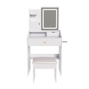 LED Vanity Mirror With Stool, 2 Drawers & 5 Storage Cabinets, Adjustable Lighting Mdf Dressing Table For Bedroom - White by Unique Piece Furniture