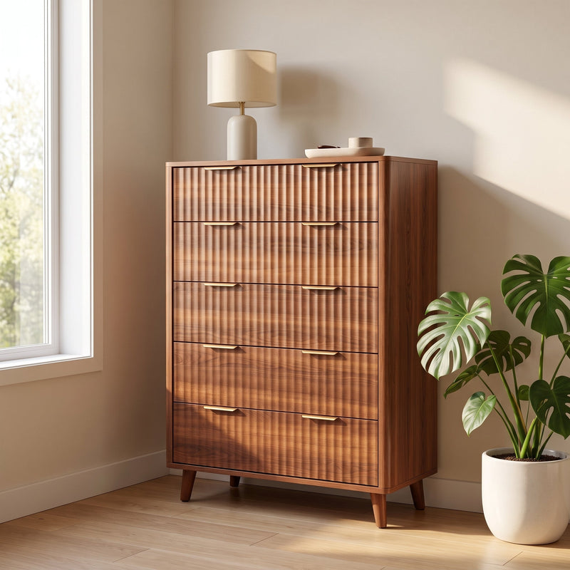Tall 5-Drawer Dresser, Mid-Century Modern, Walnut