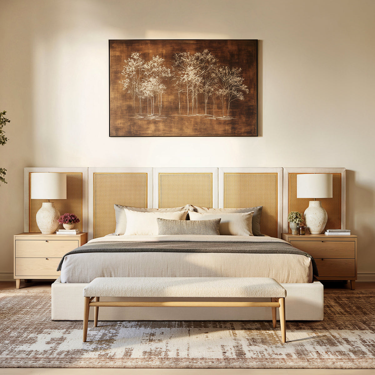 Capri Extended Headboard Cane Platform Bed, Antique, photo 2 of 10