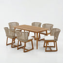 7-Piece Outdoor Patio Dining Set with Acacia Wood Table and 6 Wicker Chairs by HouseOfZazla