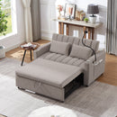 55.9" Convertible Sofa Bed Loveseat Sofa with Three USB Ports, Two Side Pockets, Two Cup Holders and 360Swivel Phone Holder for Living Room, Light Grey