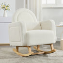 Accent Rocking Chair With Curved Back & Pillow, Base, Ultimate Comfort For Living Room Or Nursery - Cream White by HouseOfZazla