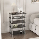 5 Tier Tempered Glass Side Table, Stainless Steel Frame End Table For Living Room, Bedroom - Black