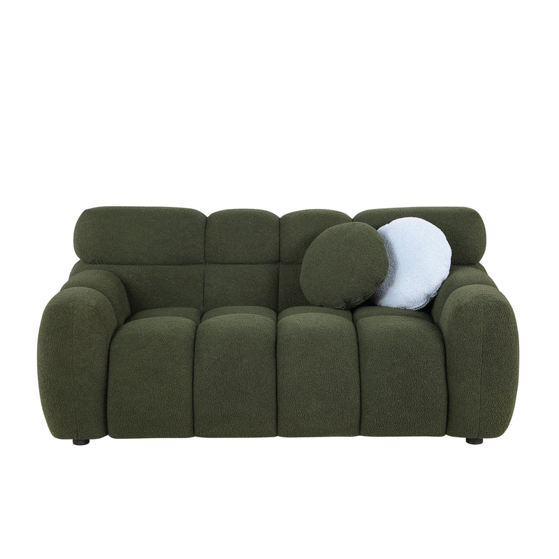 64.96 length, 35.83" deepth, human body structure for USA people, marshmallow sofa,boucle sofa, 2 seater, olive green BOUCLE
