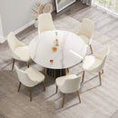 53.15" Modern Artificial Stone Round Panel Metal Iron Base Dining Table, Can Accommodate 6 People, (Not Including Chairs) - White / Black by HouseOfZazla