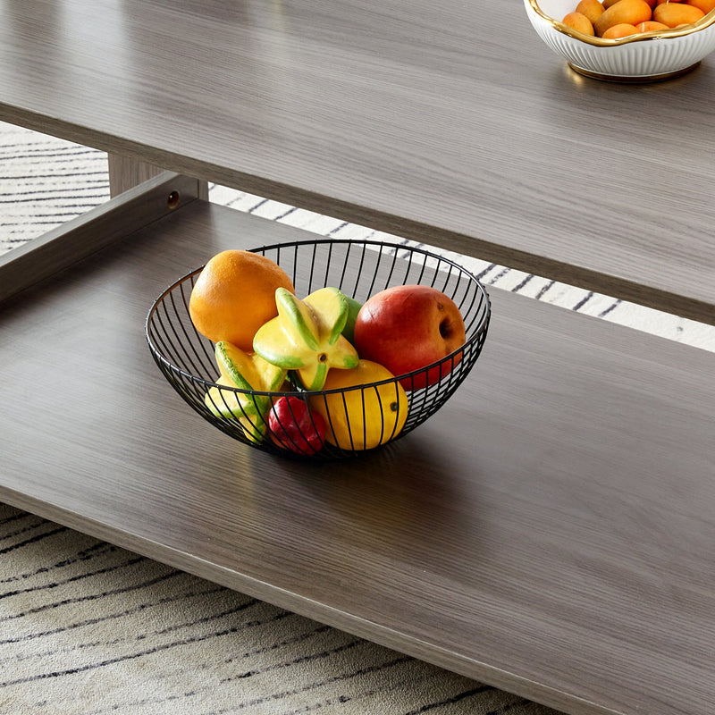 A modern and practical gray textured coffee table,tea table.Double layered coffee table made of MDF material,. Suitable for living room,bedroom and study room. 43.3"x21.6"x16.5" CT-16