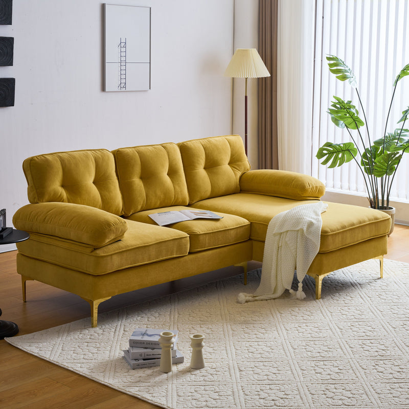 83" Modern Sectional Sofas Couches Velvet L-Shaped Couches for Living Room, Bedroom, Yellow