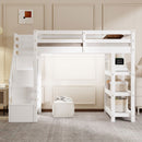 Loft Bed With 4 Layer Shelves, Storage Staircase, Small Wardrobe And LED Light by Unique Piece Furniture