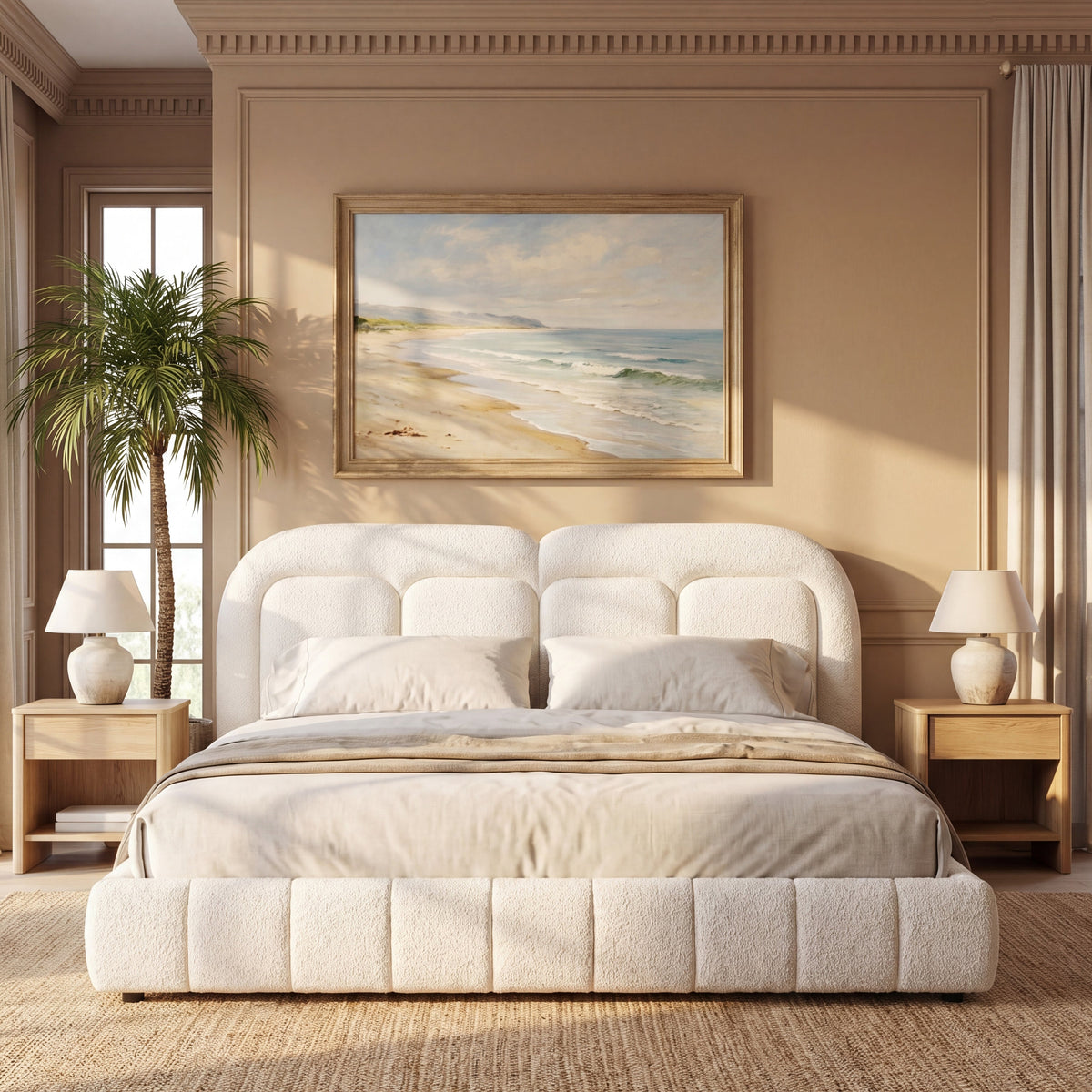 Queen Size Boucle Upholstered Platform Bed with Tufted Headboard, photo 4 of 10