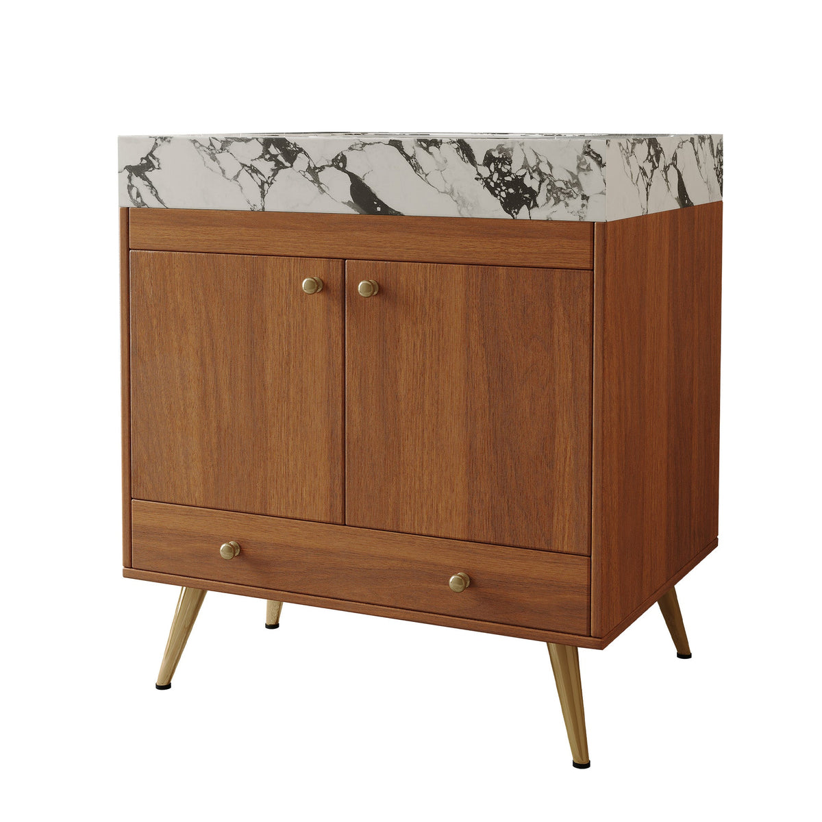Mid-Century Free-Standing Bathroom Vanity with Faux Marble Top, photo 9 of 10