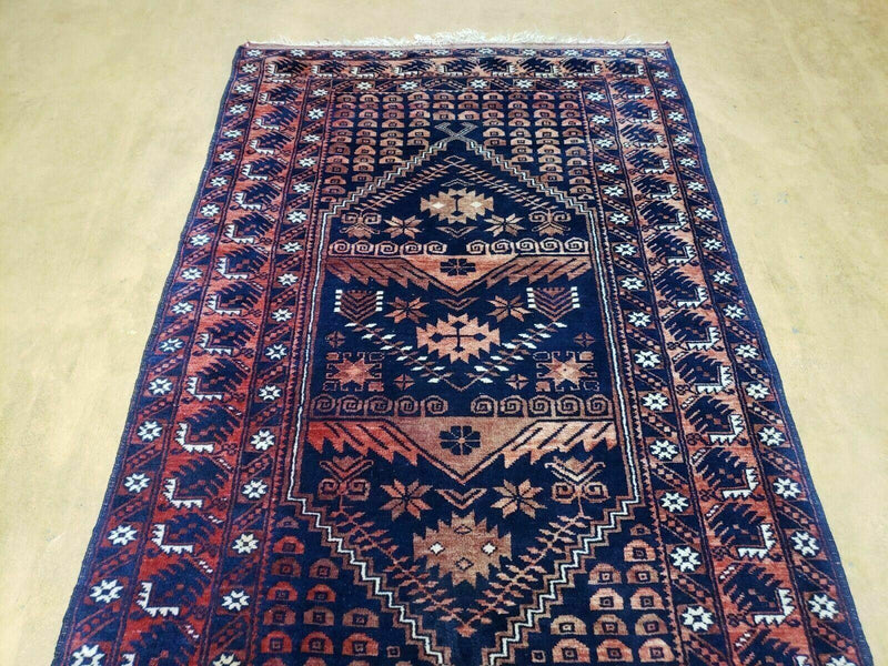 3' 4" X 5' 6" Vintage Handmade Pakistan Balouchi Balouch Tribal Wool Rug Nice