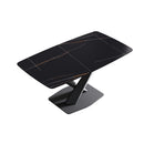 63" Artificial Stone Black Curved Black Metal Leg Dining Table - Black by HouseOfZazla