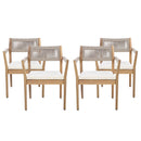 Braided Acacia Wood Outdoor Dining Chairs Set of 4 – Teak Look with Beige Rope & Cream Cushions by HouseOfZazla