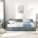 Mid-Century Storage Upholstered Tufted Bed Frame With Backrest And Armrests