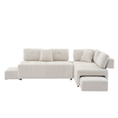 91.73" L-shaped Sofa Sectional Sofa Couch with 2 Stools and 2 Lumbar Pillows for Living Room, Biege