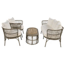 4-Piece Rattan Outdoor Patio Conversation Set with Seating Set for 5 and Coffee Table for Porch, Backyard and Garden (Brown Grey)