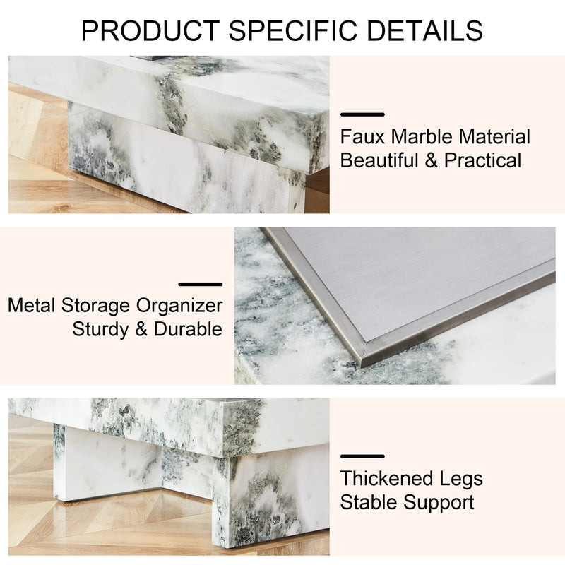 A modern and practical coffee table, black and white in imitation marble pattern, made of MDF material. The fusion of elegance and natural fashion 31.4"x 31.4"x 12 "