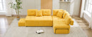 91.73" L-shaped Sofa Sectional Sofa Couch with 2 Stools and 2 Lumbar Pillows for Living Room, Yellow