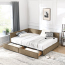 Mid-Century Storage Upholstered Tufted Bed Frame with Backrest and Armrests