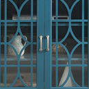 63" TV Stand, Storage Buffet Cabinet, Sideboard with Glass Door and Adjustable Shelves, Console Table for Dining Living Room Cupboard, Teal Blue