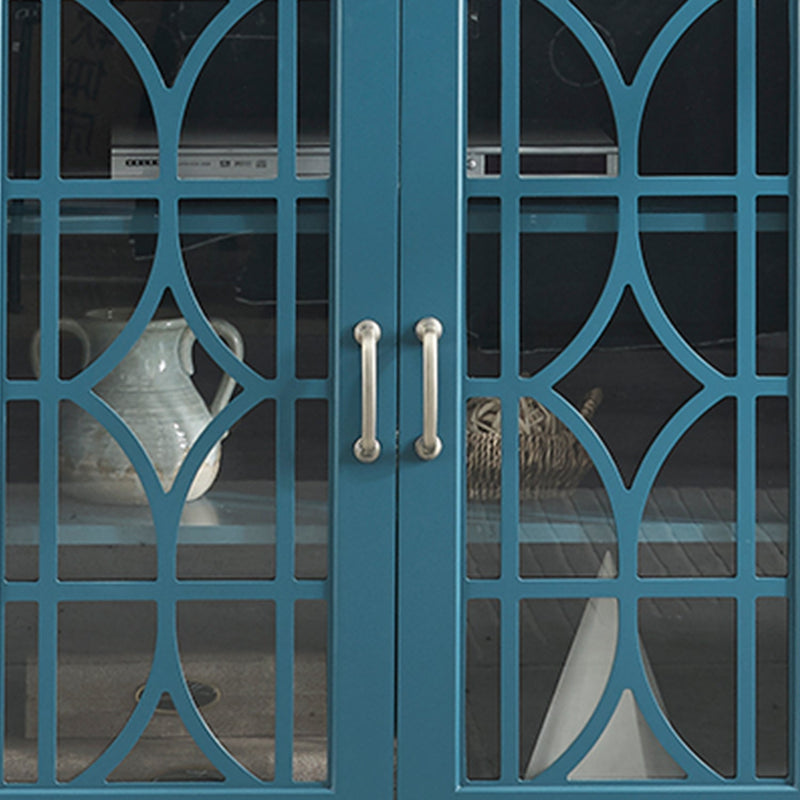 63" TV Stand, Storage Buffet Cabinet, Sideboard with Glass Door and Adjustable Shelves, Console Table for Dining Living Room Cupboard, Teal Blue